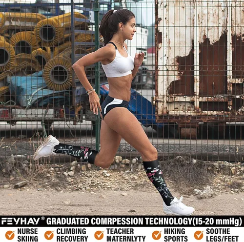 Miniatura 7 de FEYHAY Calcetines de compresión de cobre (5 pares) de 15-20 mmHg, la circulación es la mejor atlética y diaria para hombres y mujeres, correr