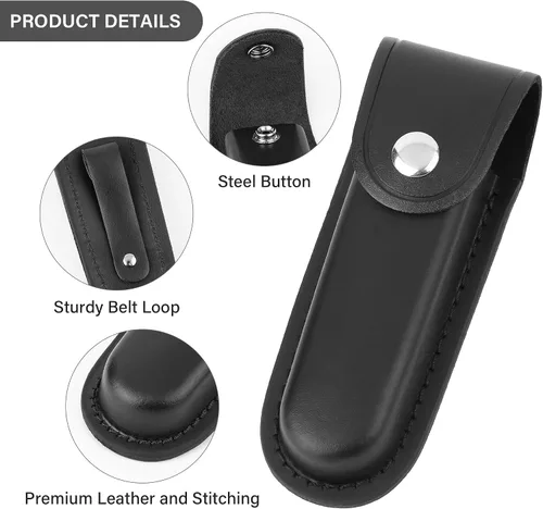 Miniatura 2 de Funda de cuero para cuchillos de bolsillo, estuche plegable de 4 pulgadas, funda multiherramienta duradera con cierre a presión y trabilla