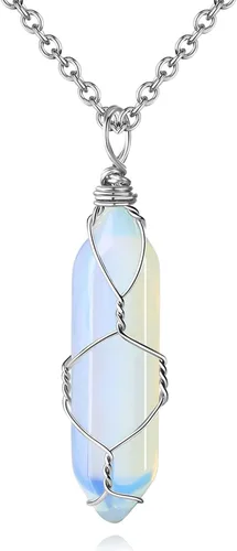 MAIBAOTA Healing Crystal Stone Necklace Life of Wire Wrapped Teardrop Crystals Pendant Necklaces Natural Reiki Quartz Gemstone Jewelry for Women