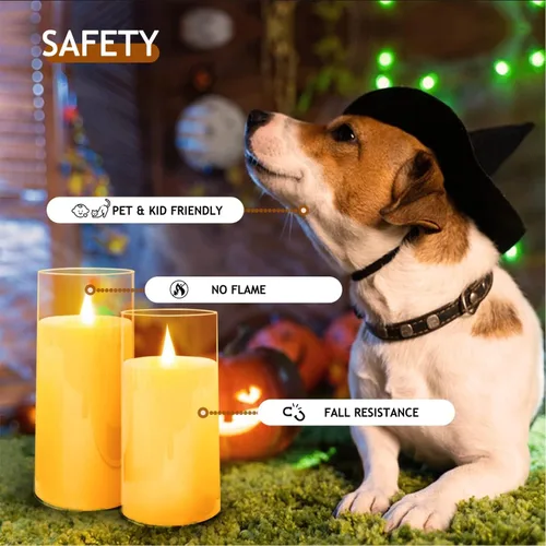 Miniatura 3 de Velas LED de pilar sin llama que funcionan con pilas con control remoto y temporizador, juego de 3 (D: 3 "x H: 5" 6" 7") plexiglás velas Ámbar