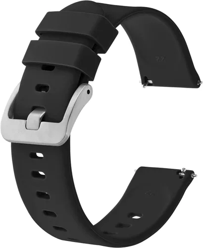 Miniatura 77 de BISONSTRAP Correas de reloj de silicona, correas de reloj delgadas con liberación rápida, 0.787 in, negro con hebilla negra