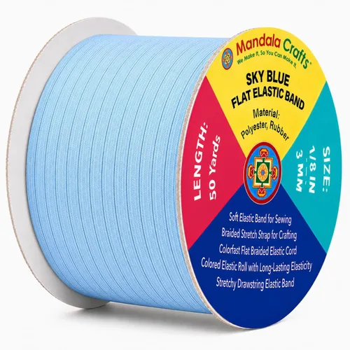 Miniatura 16 de Mandala Crafts - Rollo de cordón elástico plano para costura y manualidades Blanco