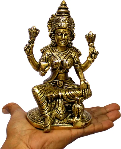 Miniatura 4 de eSplanade Escultura de estatua de ídolo de Murti de Laxmi Lakshmi de latón Ídolos Pooja - Decoración para el hogar Dorado - 6.75 pulgadas