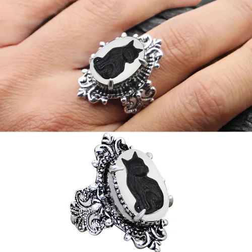 Miniatura 8 de Vintage Look 10pcs Lot Cat Cameo Anillos para las Mujeres Antiguo Plata Real Plateado Diseño Tamaño Mezclado Personalizado Joyería de Moda, Metal