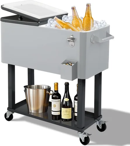 Miniatura 16 de Outvita Hielera Rodante de 80 Cuartos, Enfriador Portátil de Bebidas para Bar con Bandeja Colectora, Bandeja de Almacenamiento Inferior y Gris-oscuro