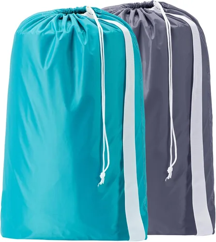 HOMEST Paquete de 2 bolsas de lavandería de nailon XL con correa, organizador grande de ropa sucia, fácil de colocar en una canasta o cesta de ropa,
