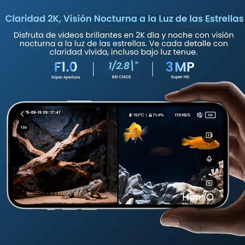 Miniatura 2 de Cámara para mascotas de acuario y terrario 3MP 2K. Instalación magnética y lente de enfoque cercano para peces, lagartos, reptiles y comedero