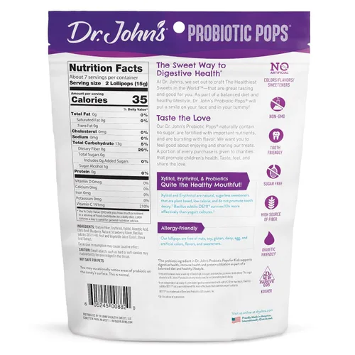 Miniatura 2 de Dr. John's Healthy Sweets Paletas probióticas para niños, fresa y bayas silvestres con cero azúcar, sin colorantes, a base de plantas, aptas