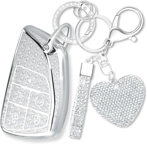 Miniatura 17 de Funda para llavero con llavero de corazón de diamante compatible con Chevy 2021-2024, Negro, 5 Botones