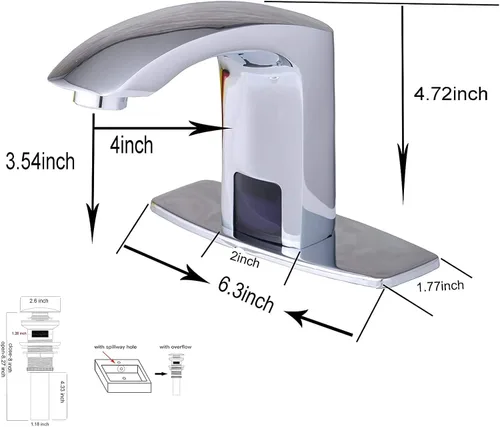 Miniatura 2 de Grifo automático para lavabo de baño con tapa de orificio, sensor de placa, sin contacto, grifo de tocador cromado de doble alimentación, grifo