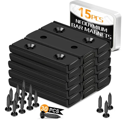 Miniatura 12 de TRYMAG Imanes rectangulares de neodimio de 80 libras, 2.362 x 0.531 x 0.197 in, barra negra fuerte con agujero avellanado y cápsula de acero, imanes