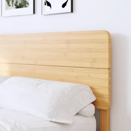 Miniatura 3 de BOSRII Base de cama de madera de bambú maciza de 12 pulgadas de alto tamaño individual con cabecero, listones de metal reforzados, sin ruido,