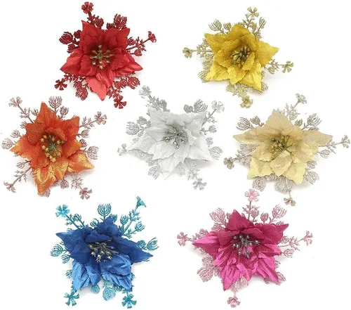 Miniatura 4 de Paquete de 12 flores artificiales de Pascua para decoración de árbol de Navidad, guirnalda de coronas, material para boda, fiesta de Año Nuevo, Rosa