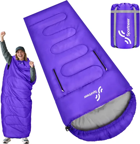 Sportneer Saco de dormir portátil para adultos y niños - Caminable con cremalleras en los brazos, clima cálido e impermeable frío, compacto para