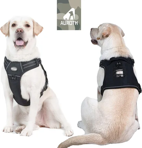 Miniatura 2 de Auroth Arnés táctico para perros grandes, antitirones, ajustable, reflectante, K9, chaleco de entrenamiento para mascotas, arnés de servicio Negro