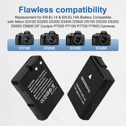 Miniatura 3 de Batería EN-EL14 / EL14A, para Nikon D3100 D3200 D3300 D3400 D3500 D5100 D5200 D5300 D5500 D5600 DF Coolpix P7000 P7100 7700 Cámara SLR digital P7800
