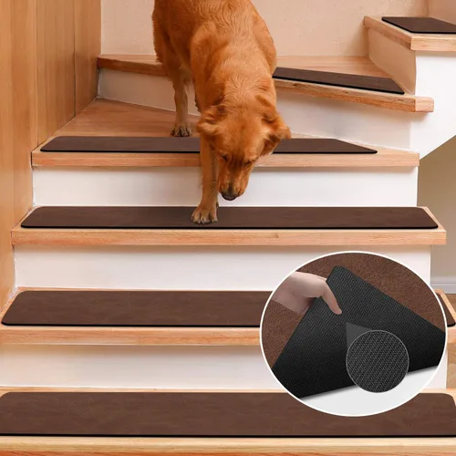 Miniatura 9 de GOYLSER - Alfombra antideslizante para peldaños de goma, juego de 15, almohadillas para escalones de 30 x 8 pulgadas para escalones de madera