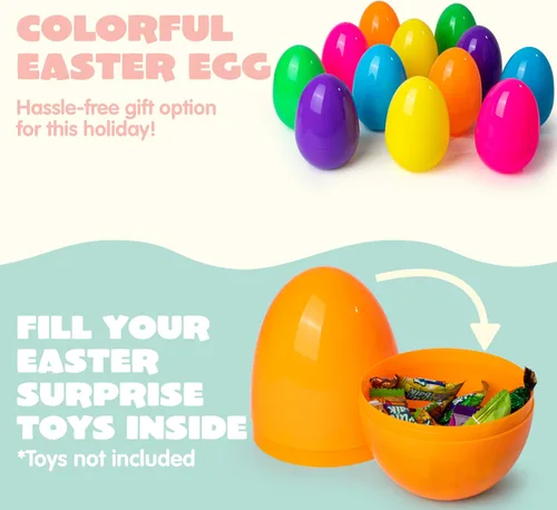 Miniatura 3 de JOYIN 6 huevos de Pascua de plástico jumbo de 7 pulgadas, colores sólidos brillantes, 6 colores surtidos, huevos vacíos para rellenar golosinas