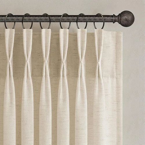 Miniatura 24 de Topfinel 2 paneles de cortinas plisadas de lino beige y blanco de 63 pulgadas de largo, para dormitorio y sala de estar, cortinas semitransparentes