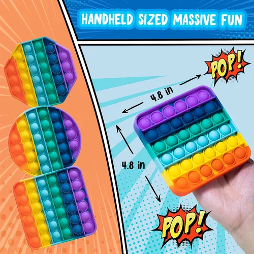 Miniatura 4 de Juguete sensorial Push Pop Bubble Fidget, paquete de 12, cuadrado, 5 x 5 pulgadas, arcoíris, recuerdos de fiesta