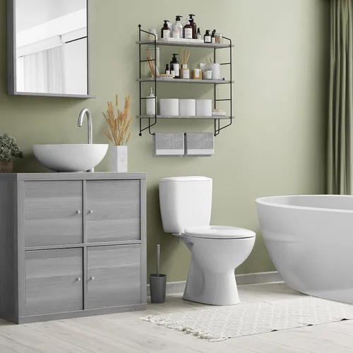 Miniatura 2 de Sorbus Estantes flotantes de baño de 3 niveles para pared, almacenamiento de pared de madera para toallas, armario de almacenamiento sobre
