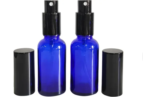 Miniatura 3 de Paquete de 12 botellas de vidrio azul de 1 onza para aceites esenciales, botella pequeña de espray de niebla fina, recargable para perfumes, viajes