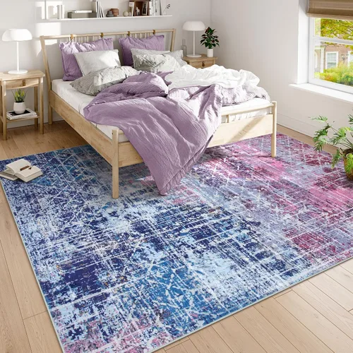 Miniatura 2 de Zealude - Alfombras abstractas boho azul rosa para dormitorio de niñas y niños, alfombra lavable de 8 x 10 pies para sala de estar y comedor