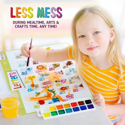 Miniatura 6 de Merka Paquete de 4 manteles individuales educativos para niños y niños pequeños, reutilizable, lavable con agarre seguro en la parte trasera