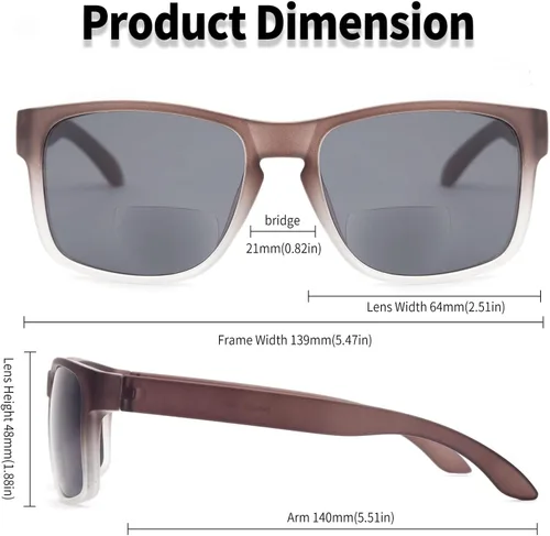 Miniatura 5 de Lentes de sol bifocales para hombre, envolventes deportivos, lectores de sol, de gran tamaño, sin línea, lentes de lectura bifocales con protección