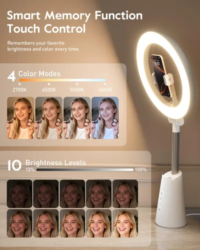 Miniatura 4 de Anillo de luz para maquillaje y grabación de video, anillo de luz de escritorio de 11 pulgadas con soporte de 13.5 pulgadas y soportes