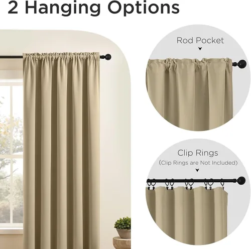 Miniatura 3 de CUCRAF Cortinas opacas de 45 pulgadas de largo, juego de 2 paneles para dormitorio, bolsillo para cortinero, cortinas de oscurecimiento