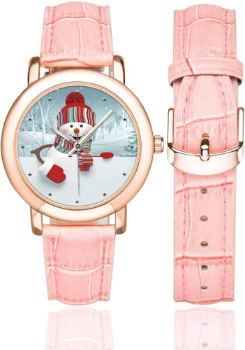 Miniatura 2 de InterestPrint - Reloj de pulsera con correa de cuero rosa para mujer, color rosa