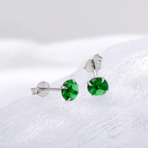 Miniatura 4 de Aretes de plata de ley con circonita cúbica verde esmeralda para mujer