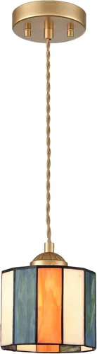 Tiffany - Lámpara colgante de 5.5 pulgadas, cilindro de vitral, iluminación colgante de estilo vintage Tiffany, lámpara de techo colgante para