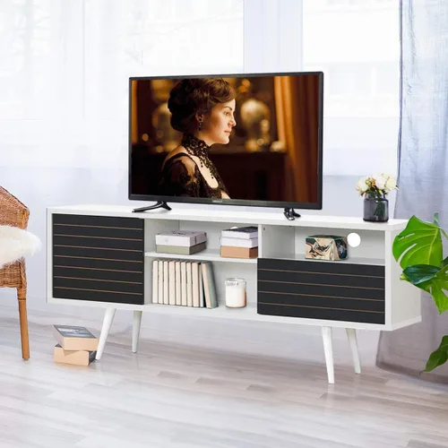 Miniatura 3 de Tangkula Soporte de TV moderno Mid-Century para televisores de hasta 70 pulgadas, mesa consola de TV de madera con estantes de almacenamiento