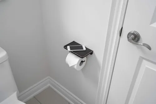 Miniatura 5 de Linkaa Soporte de papel higiénico de bronce con estante de bronce aceitado, dispensador de rollos de papel higiénico de montaje en pared con estante