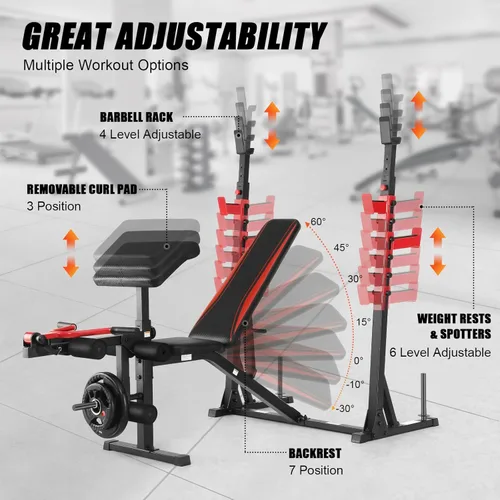Miniatura 2 de Aceshin Banco de Pesas Olímpico, Banco de Pesas Ajustable de 900 LBS y Rack de Sentadillas, Set de Press de Banca con Extensión de Piernas, Negro