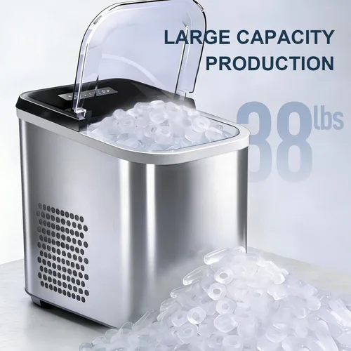 Miniatura 2 de Máquina de hielo para encimera de 38 libras por día, 9 cubitos de hielo en 3.5 minutos, máquina de hielo portátil autolimpiante con 2 tamaños