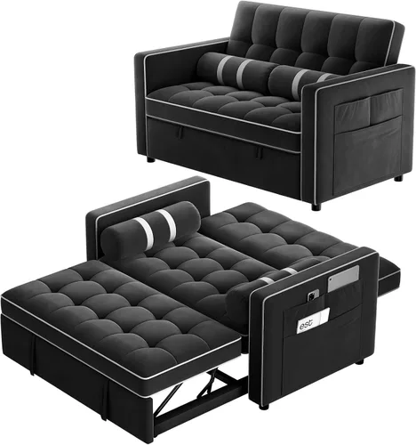 Miniatura 6 de Pipishell Sofá cama 3 en 1, sofá cama extraíble para sala de estar con puertos USB y bolsillos laterales, respaldo ajustable, sofá biplaza