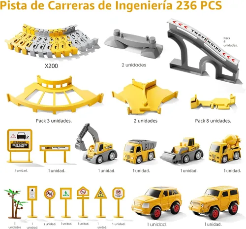 Miniatura 7 de iHaHa - Juguetes de pistas de carreras de construcción para niños pequeños de 3, 4, 5, 6 años, 2 piezas de autos de carreras eléctricos y 4 piezas