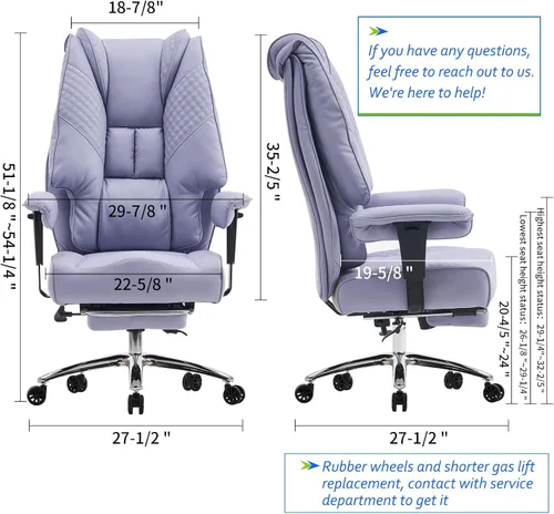 Miniatura 2 de EXCEBET Silla de oficina grande y alta, hasta 400 libras, con asiento ancho, de cuero, de respaldo alto, silla ejecutiva de oficina con reposapiés