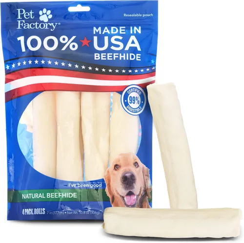 Miniatura 7 de Pet Factory 100% fabricado en Estados Unidos, rollo de piel de res de 12 pulgadas, sabor natural, 1 unidad/1 paquete