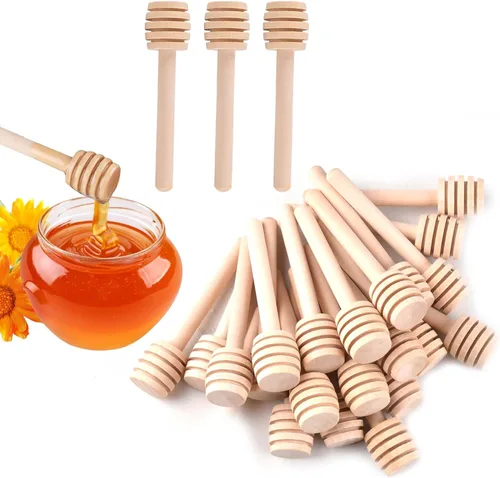 JINGIHE 24 palitos de miel, palitos de miel de madera, palo de panal de abeja de 4.1 pulgadas, mini palitos agitadores de miel para mieles, frasco,