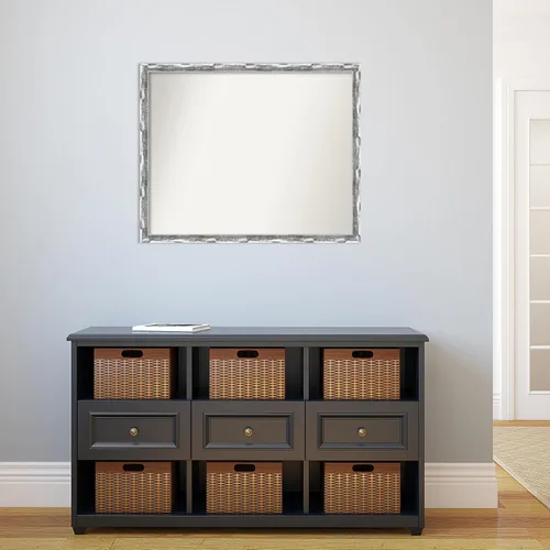 Miniatura 5 de Amanti Art Silver Bathroom Mirror for Over Sink, 26x32 Custom Made Scratched Wave Chrome Rectangle Vanity Mirror, Large Traditional Wood Frame