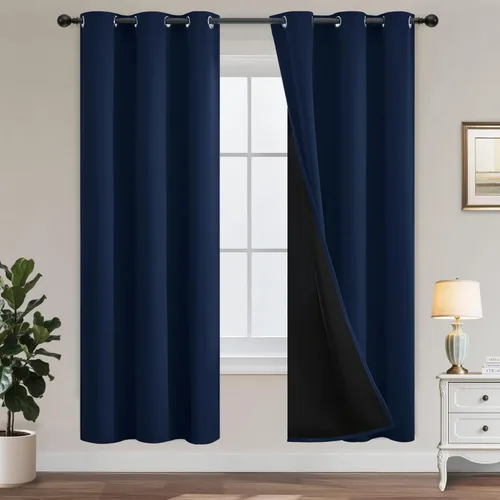 Miniatura 166 de Yakamok Cortinas negras, cortinas de ventana con aislamiento térmico y eficiencia energética para dormitorio, cortinas opacas completas y cortinas