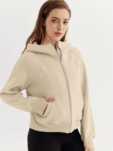 Miniatura 2 de WYNNQUE Sudaderas cortas con capucha y cremallera para mujer, sudadera con cremallera completa, suéter de invierno con bolsillo