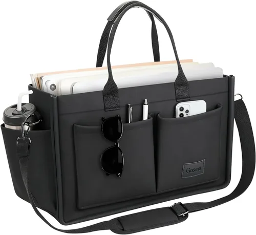 Miniatura 8 de Bolso de lona para mujer con bolsillos, bolso cruzado para portátil de trabajo, bolso de hombro para todo lo demás, bolso de lona para todos