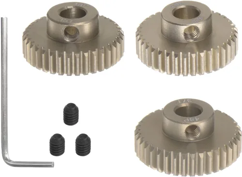 Miniatura 7 de HARFINGTON 48P 7075 Aluminio Piñón Motor Gear Set 3pcs 38T 39T 40T Fit 0.197 in RC Motor Eje 48 engranajes de paso para coche RC, con llave hexagonal