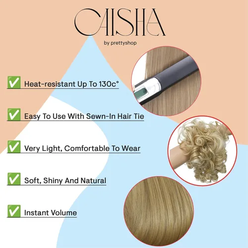 Miniatura 4 de CAISHA - Postizo Jumbo de Cabello Elástico para Recogidos Voluminosos y Rizos Desaliñados, Color Rubio Claro, G5L rubio claro #22T613 G5L