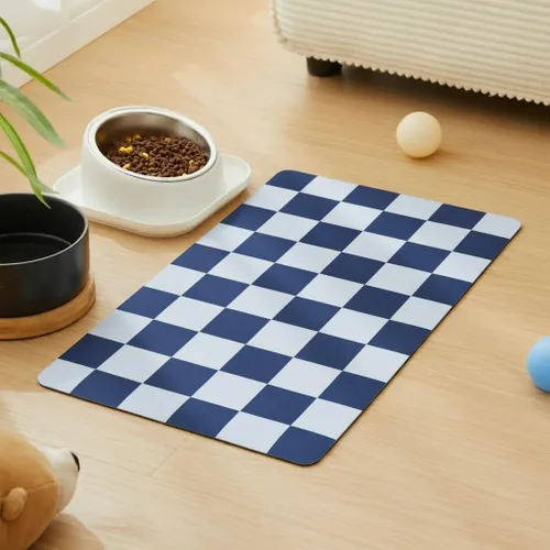 Miniatura 10 de Alfombrilla de alimentación para perros a cuadros, tapetes absorbentes para tazón de comida y agua para perros, dispensador, estética retro beige